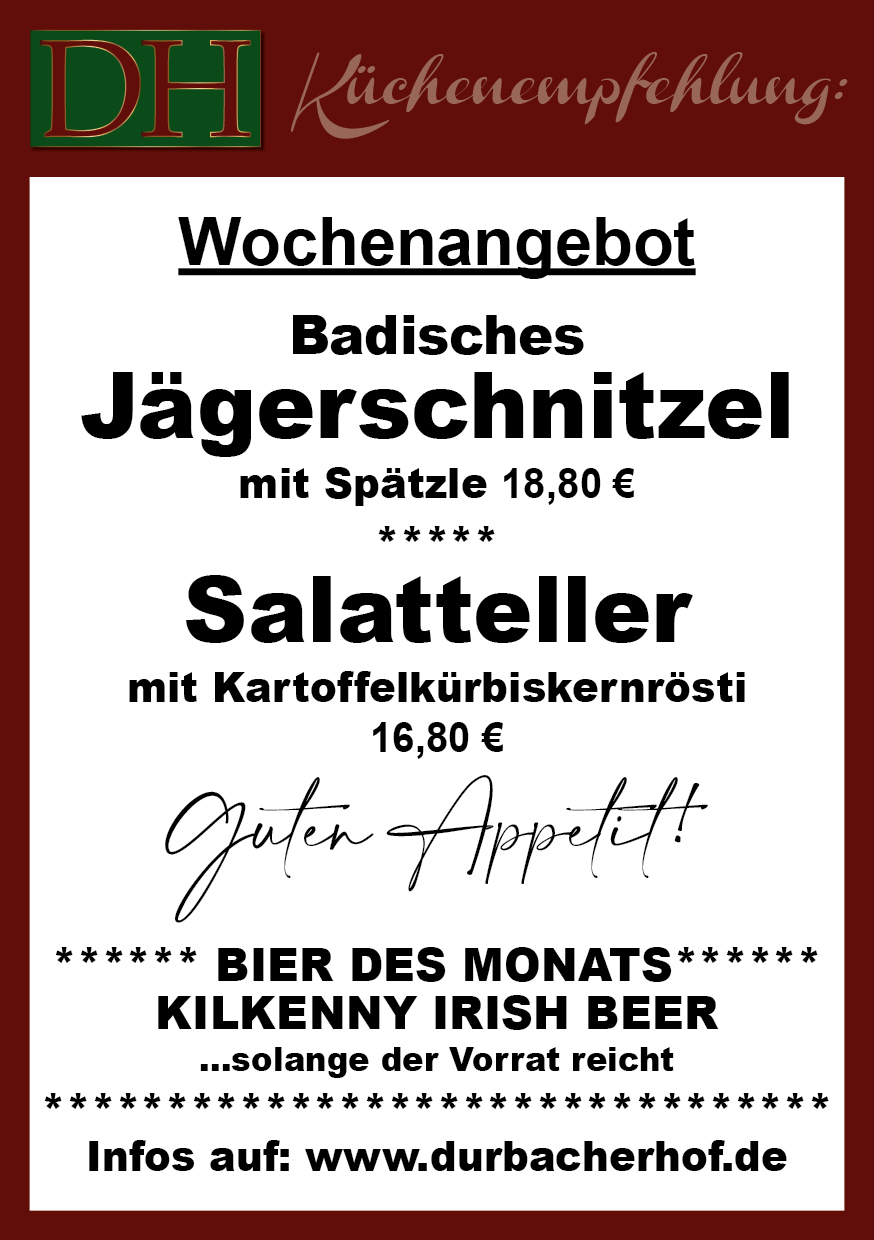 Aktuelle Wochenkarte 20/2025 im Durbacher Hof