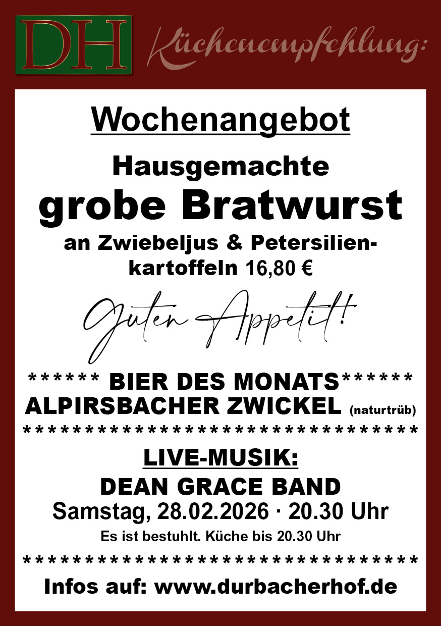 Aktuelle Wochenkarte 09/2026 im Durbacher Hof