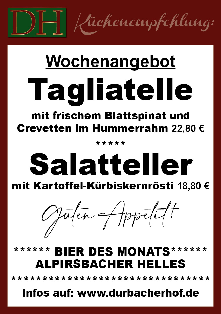 Aktuelle Wochenkarte 17/2026 im Durbacher Hof